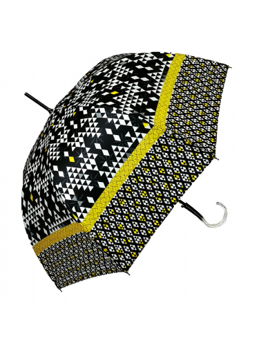 Neyrat Autun 1S - POLYESTER - NOIR/OCRE - OCR Géometrique canne Made in france Parapluies
